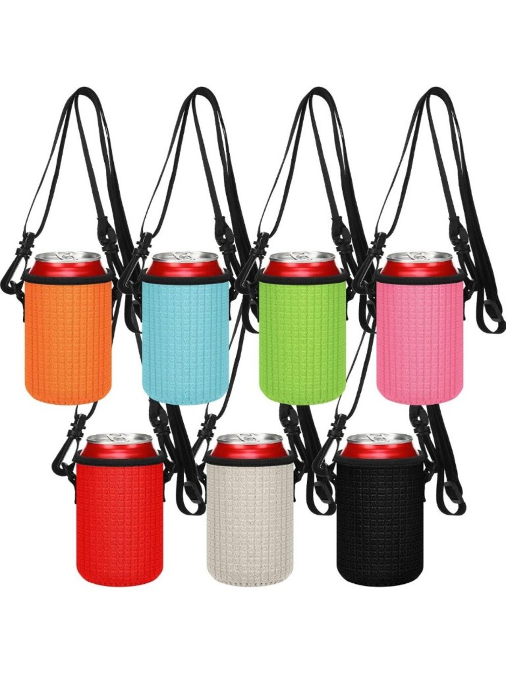Insulated 12oz Can Sleeve with Shoulder Strap & Beer Lanyard - 7 Colors
